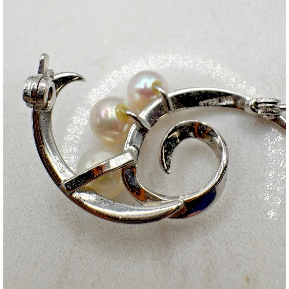 Beautiful Mikimoto Ocean Akoya Pearl Sterling Silver Figural Spray Pin Brooch